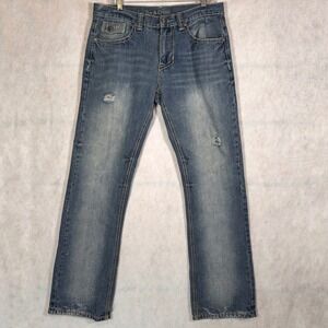 Axe & Crown Jeans Mens 33x34 Straight Blue Good Distressed Embroidered Street
